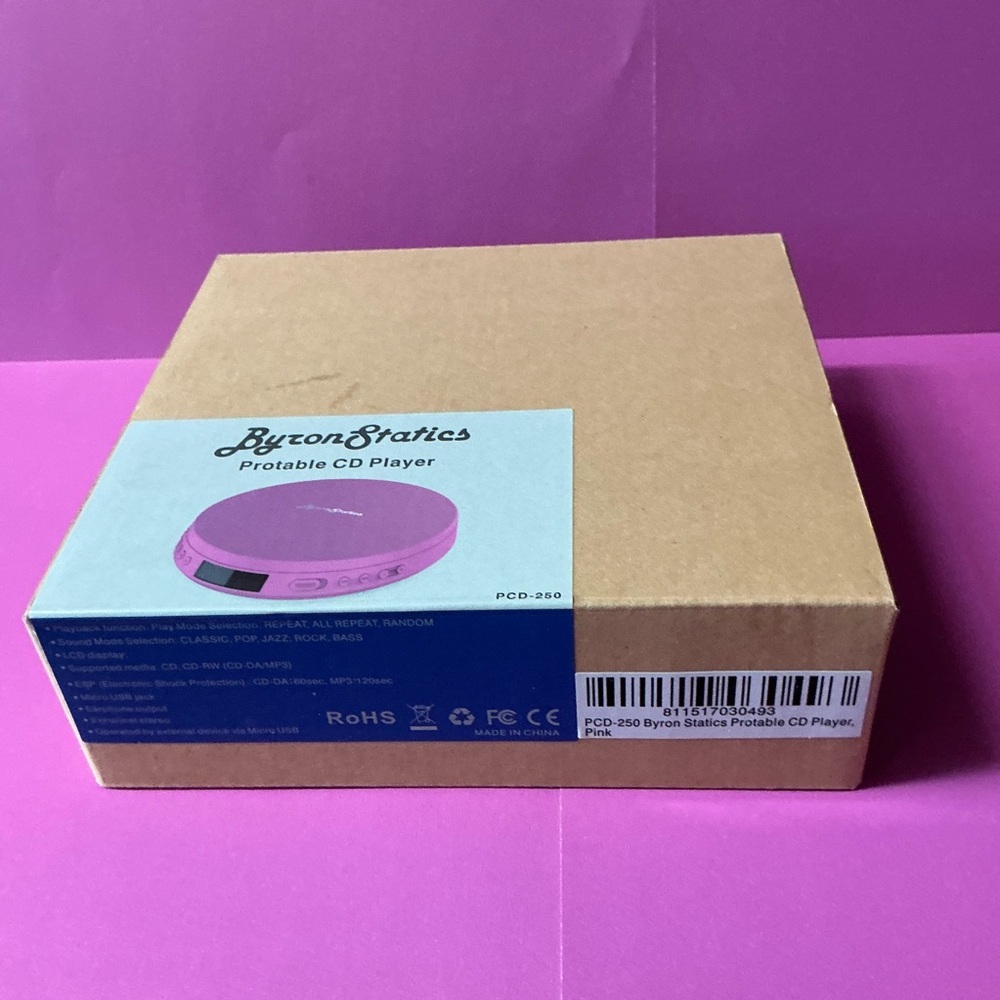 Byron Statics Portable CD Player - Pink